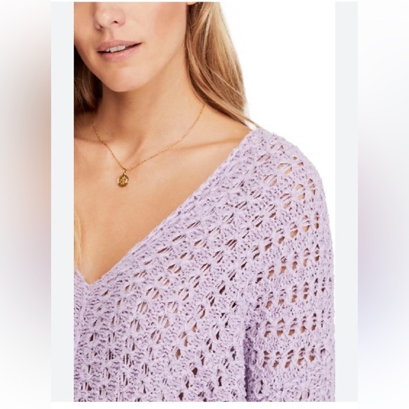 Free People Best Of You V Neck Crochet Oversized Purple Moon Lavender Sweater - Picture 4 of 10